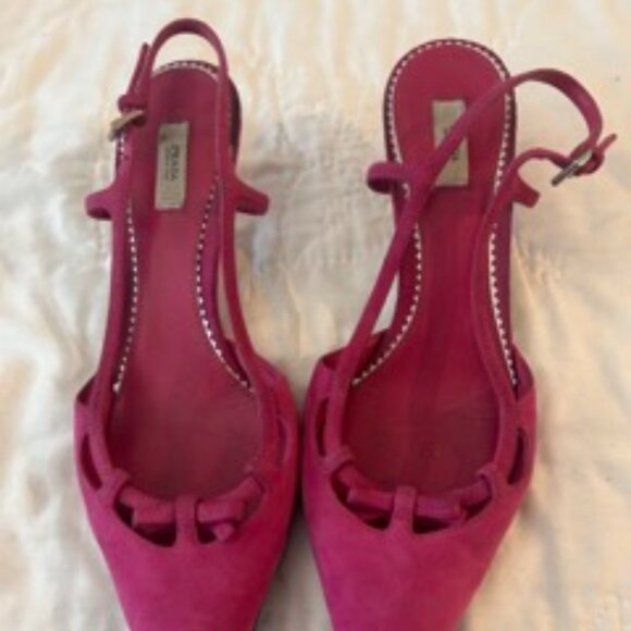 Prada Fuchsia Suede Slingback Heels Size 37.5 - Picture 2 of 10